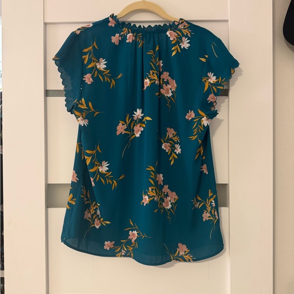 Daniel Rainn Floral Teal Women's Top - Picture 2 of 3